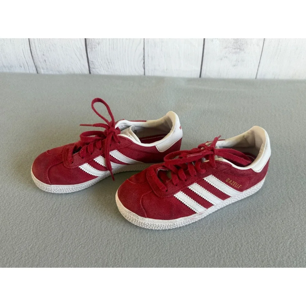 Adidas Gazelle Kids Sneakers Red Suede White Stripes size 13 toddler - Picture 2 of 7